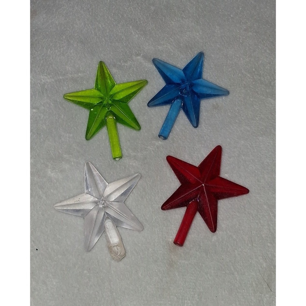 Vintage Ceramic Christmas Tree Topper Stars Lot of 4 Red Blue Green Clear
